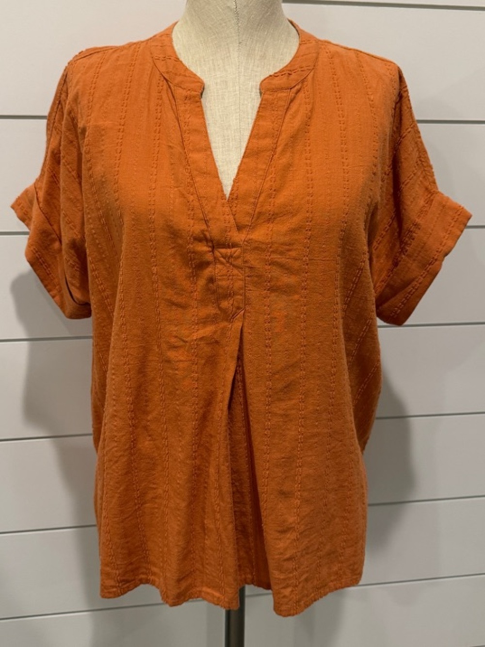 Madewell Burnt Orange Split V-Neck Tunic Top